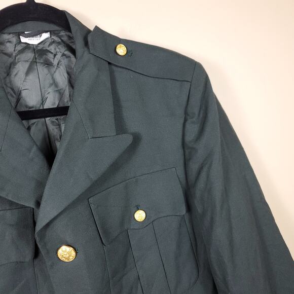 Vintage Army Green Service Coat Blazer Gold Tone Hardware Wool Blend 42R - Picture 4 of 11